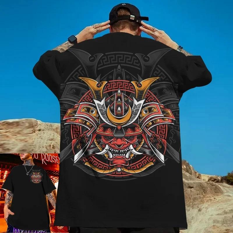 T-shirt con Stampa Grafica Maschera Demone Samurai Manga Classico Giapponese Uomo Donna Estate Nuova Maglietta Casual Streetwear Harajuku Top Largo Oversize Manica Corta