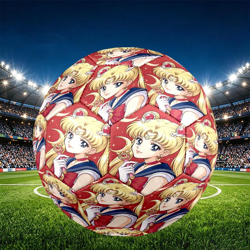 Sailor Moon Print Size 5 Soccer Ball, PU Wear Resistant Football for Match Training and Daily Practice, Birthday Gift for Soccer Fans