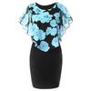 Plus Size Elegant Office Lady Rose Flower Print Cape Bodycon Knee Length Dress