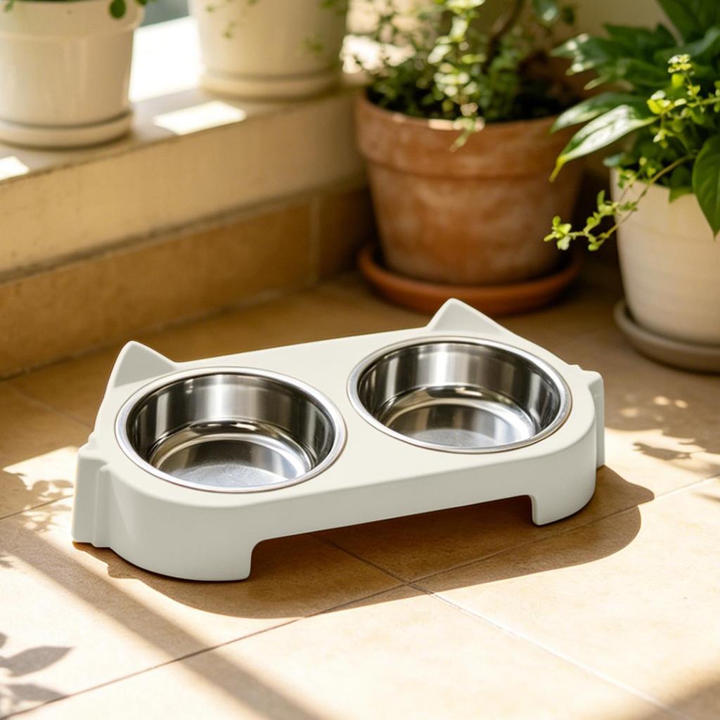 Dog Bowl Stand Anti-Slip Detachable Food Holder Station Dog Bowl Holding with Double Stainless Steel Dish for Home Living Room