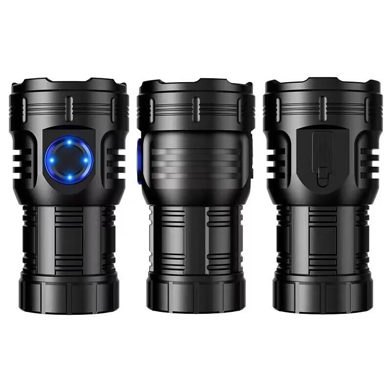 Rechargeable Ultra-Bright Eight-Eyed Monster Flashlight with Red Warning Light for Outdoor and Household Use
