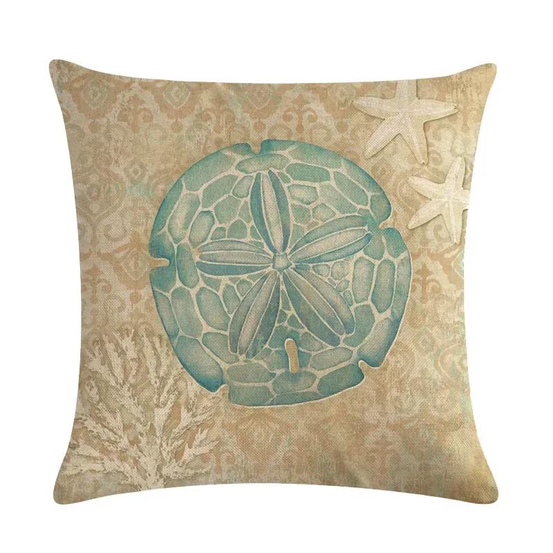 Newest Fashion Conch Starfish Shell Marine Life Linen Pillowcase Office Sofa Decorative Cushion Cover