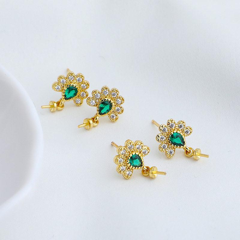 18K Gold-Plated Peacock Ear Hook & Pendant Set with Pearl Base and Zirconia Studs - DIY Earring Accessories