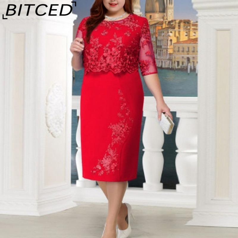 

BITCED S-5XL Женская мода лето весна однотонный принт короткий рукав О-образный вырез повседневные платья XXXXXL красный