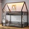 140x200 Huis Stapelbed met Hek en LED-verlichting, Zwart