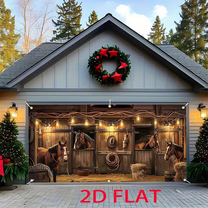 

2D Farmhouse Horse Stable Backdrop Cloth for Christmas Party Photo Booth Background 47.2x31.5inch/120*80cm