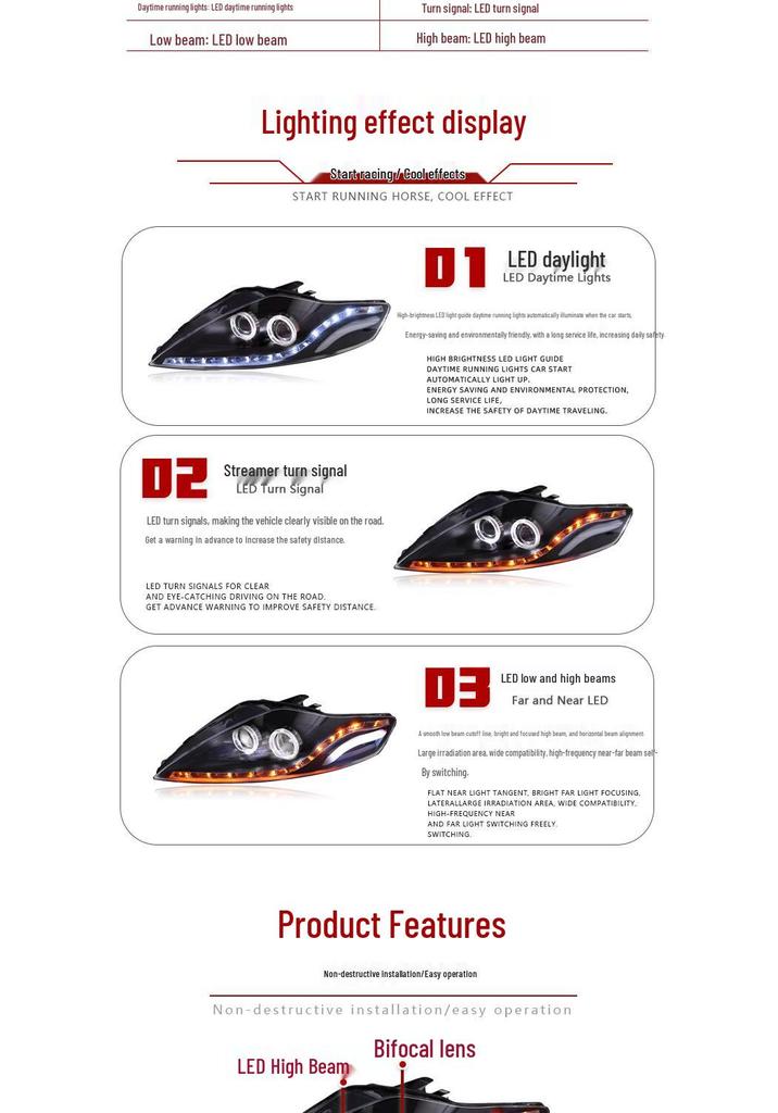 Ford Mondeo S-Max (07-13) Headlight Assembly with Modified Lens, DRL, and Flowing Turn Signals