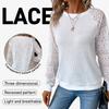 Women's Lace Top Crew Neck Long Sleeve Openwork Slim Fit Casual Blouse