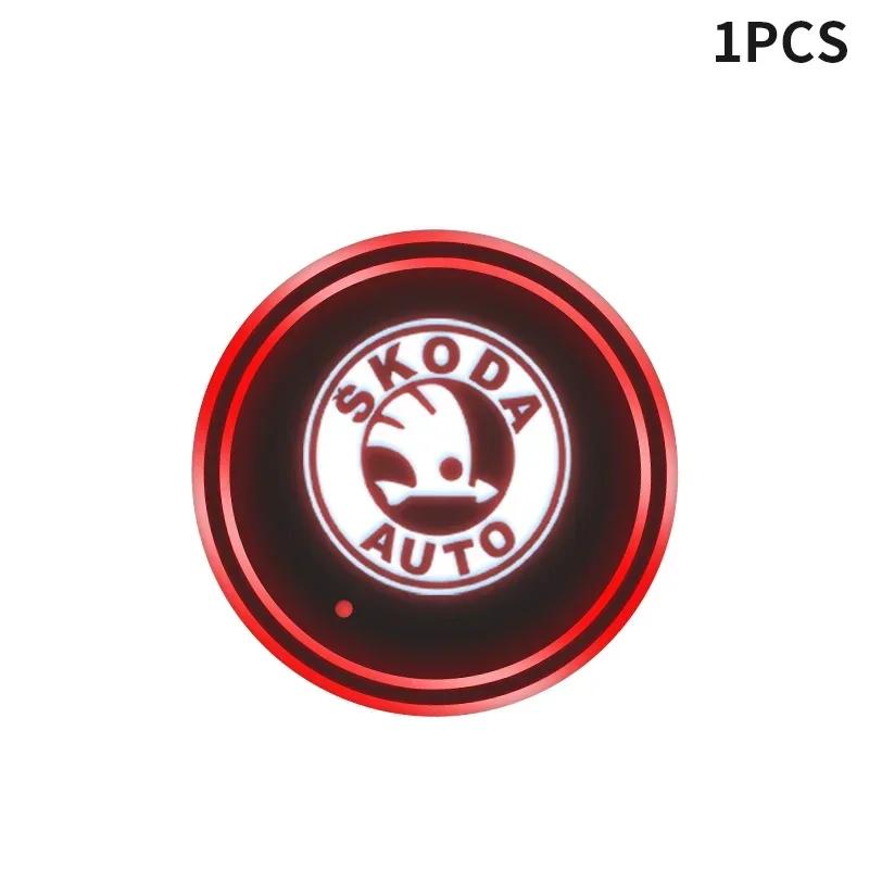Car Sticker 2025 Hot Car Cup Holder LED Light Car Cup Pad Colorful Light Coaster For Skoda Octavia A5 Superb Old Febia Roomster 