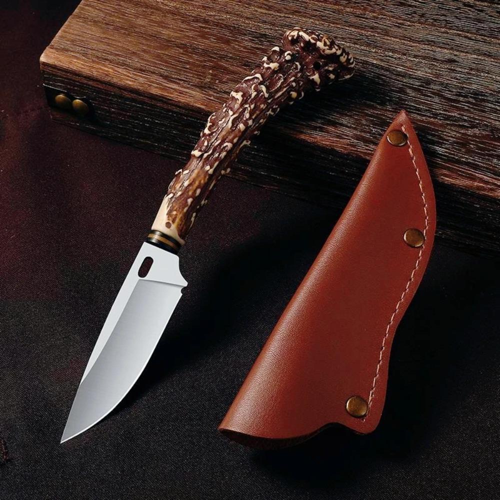 1pc Angular Handle Multi-Functional Knife-Damascus Pattern Blade Knife with Sheath Cover,Ideal for Meat Fruit Cuttin and Carving