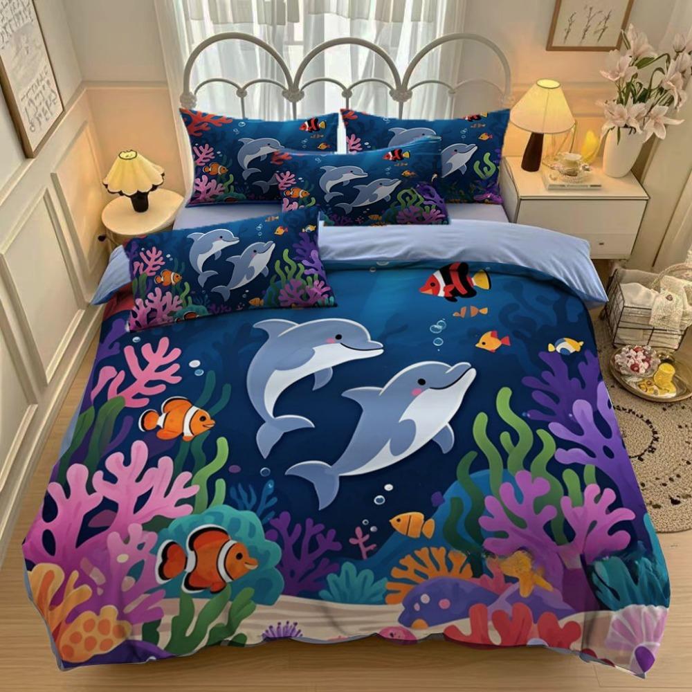 Blue Ocean animal Duvet Cover Bedding BoyGirl Bedroom Decoration Children-Gift Single Double Large SizeZip Duvet Cover