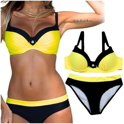 Dwuczęściowy strój kąpielowy bikini, czarny damski kostium wyszczuplający, rozmiar L. Dwuczęściowy strój kąpielowy bikini, czarny damski kostium wyszczuplający, rozmiar M.