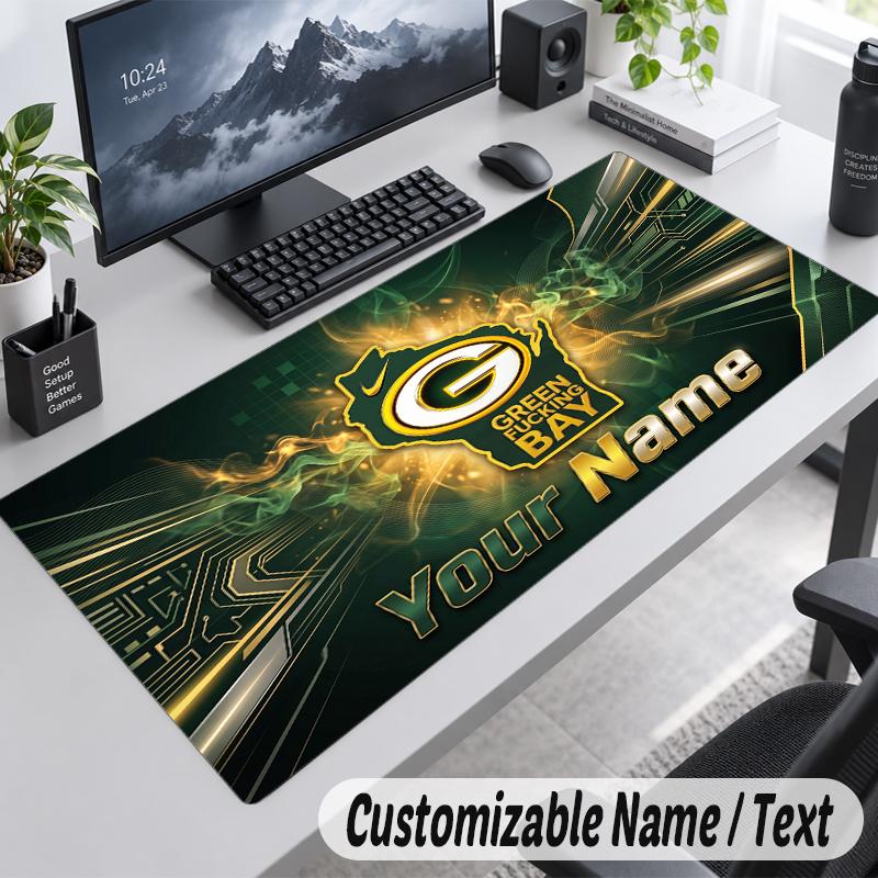 Custom Name Text Mouse Pad Green Bay Packers Personalized Desk Pad For Work And Gaming