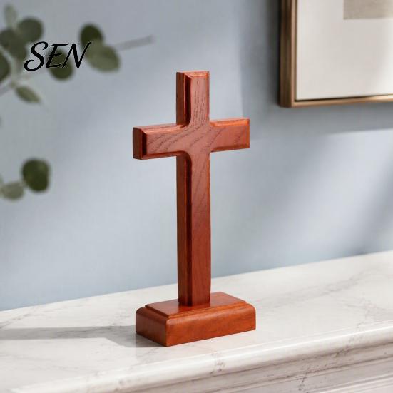 Desktop Religious Statue Solid Wood Stand Tabletop Ornament, Wooden Standing Christian Gifts, Devotional Spiritual Item Faith Decor for Home