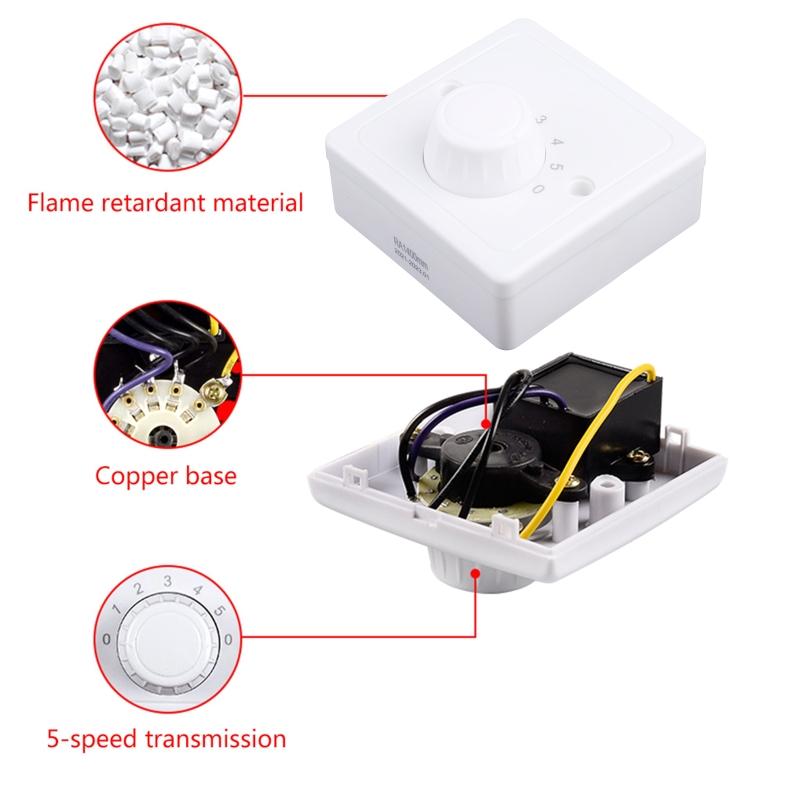 Surface Mounted Ceiling Fan Speed Controller Fan Speed Control Switch Five-speed Electric Fan Switch Square