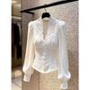 Elegant French Lace Patchwork Velvet Top for Women - Winter New Arrival