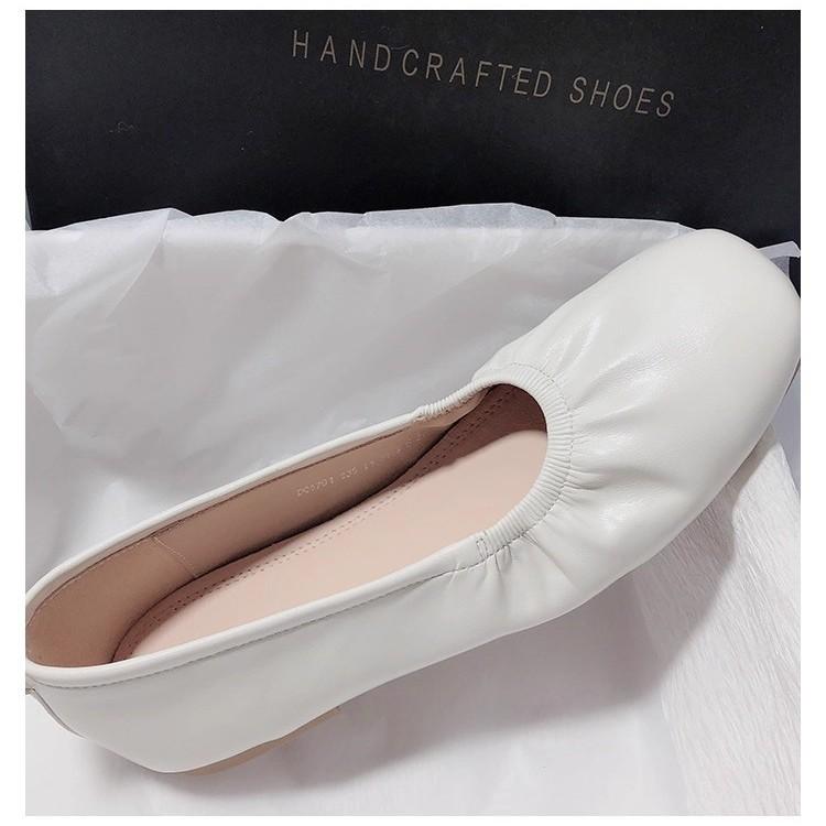 Riesig weich und bequem~ Leder Ballerinas Koreanische Version schlicht und vielseitig runde Spitze Doudou Temperament flacher Ausschnitt Einzelne Schuhe Slipper