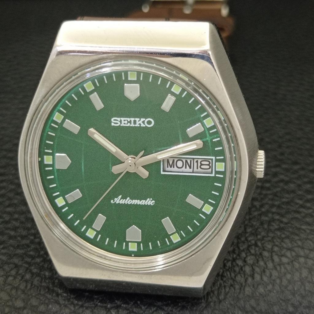VINTAGE SEIKO AUTOMATIC 6309A JAPAN MENS GREEN COLOR DIAL WATCH A701646-5