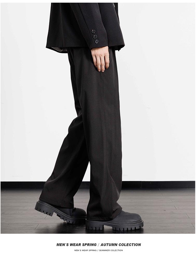 Pánské luxusní korejské trendy kalhoty k obleku se širokými nohavicemi - nemačkavé, volné, rovného střihu a ležérního střihu