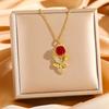 Titanium Steel Rose Flower Pendant Necklaces, Gold Plated Enamel Romantic Jewelry for Daily Wear & Gift