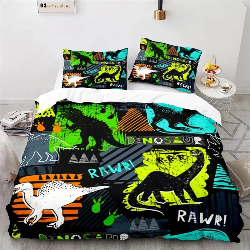 Bettbezug mit Cartoon-Dinosaurier, Mikrofaser, für Kinder, süßes Tier-Bettwäscheset, Jurassic-Serie, Doppelbettbezug für Mädchen, Jungen, Teenager