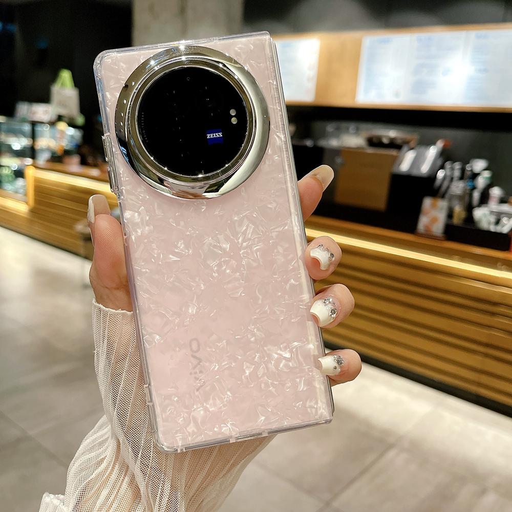 KEYSION Роскошный чехол с бриллиантовым глянцевым узором ракушки для VIVO X Fold 3 3 Pro 5G Женская противоударная задняя крышка для телефона для VIVO X Flip for VIVO X Fold 3 розовый
