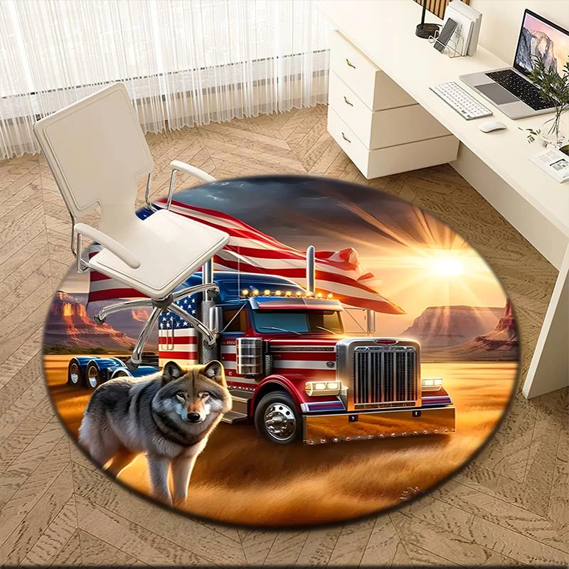 1pc American flag patriotic pet Round carpet Painted Printed circular carpet, home door mat, outdoor travel protection carpet