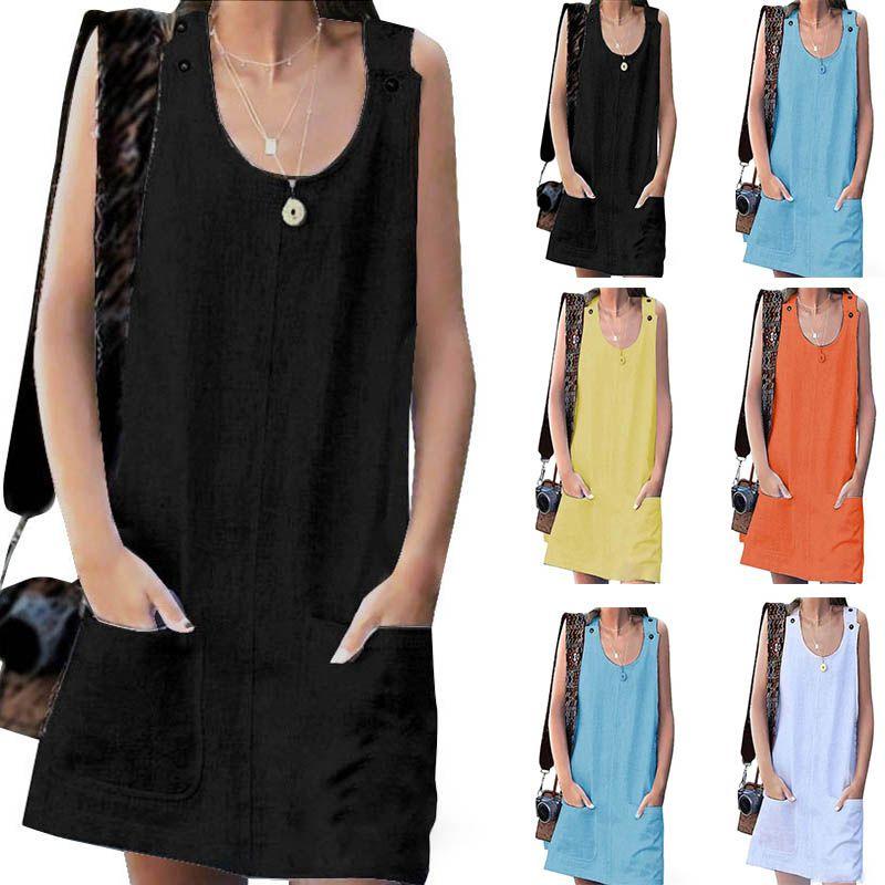 Sexy Women V Neck Sleeveless Pocket Blouse Shirt  Evening Party Beach Mini Dress