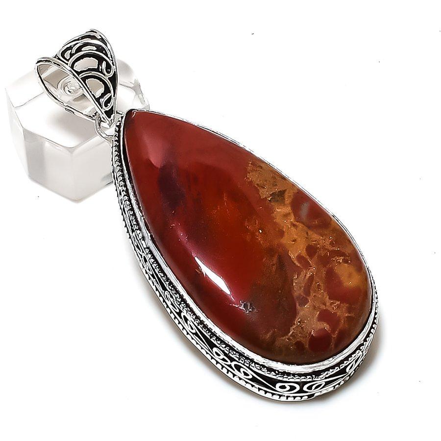 Natural Red River Jasper Gemstone 925 Sterling Silver Jewelry Pendant 2.64" ETC-14586