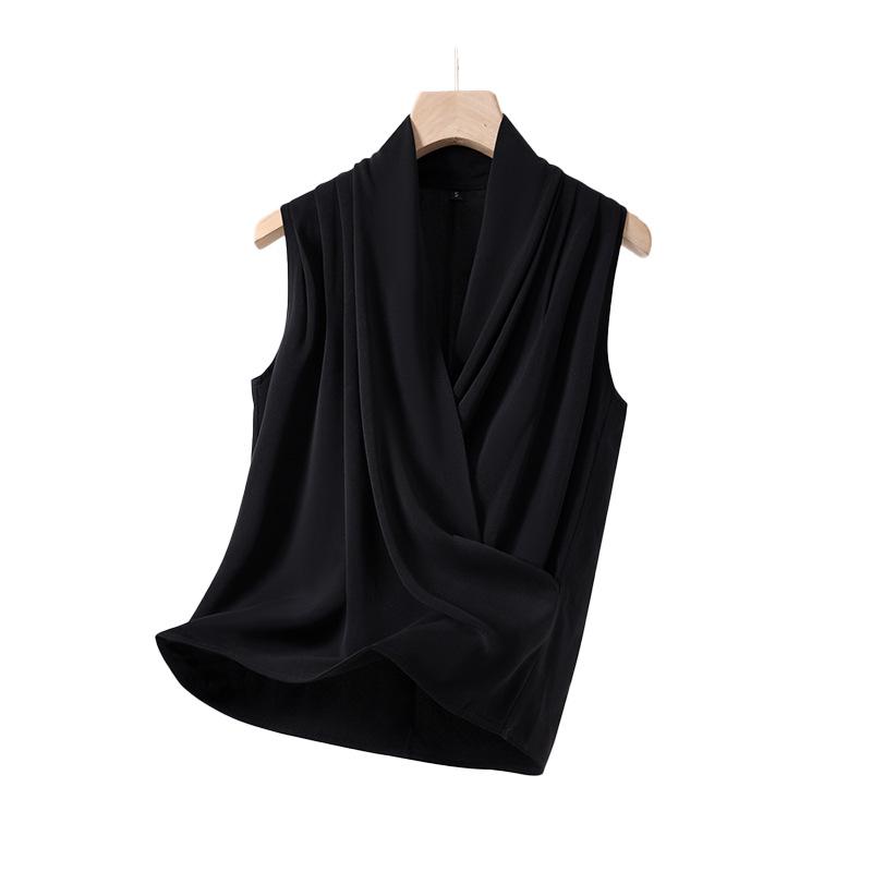 

Women s V-Neck Pleated Vest: Spring Edition, White Imitation Cotton-Linen, Versatile as Base Layer or Outerwear S: 80-88 jin чёрный