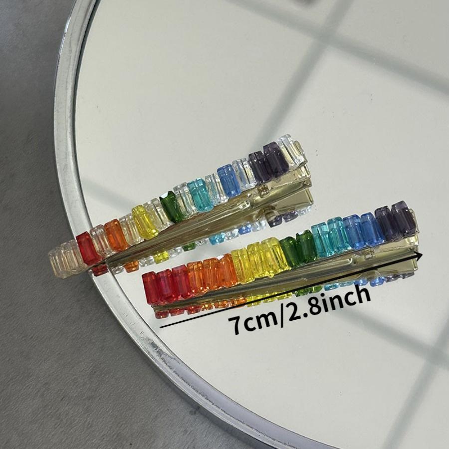 1PC Lucky Rainbow Delicate Rhinodiamond Bangs Clip Forehead Broken Hair Clip Female Side Simple Duck Beak Clip Headwear