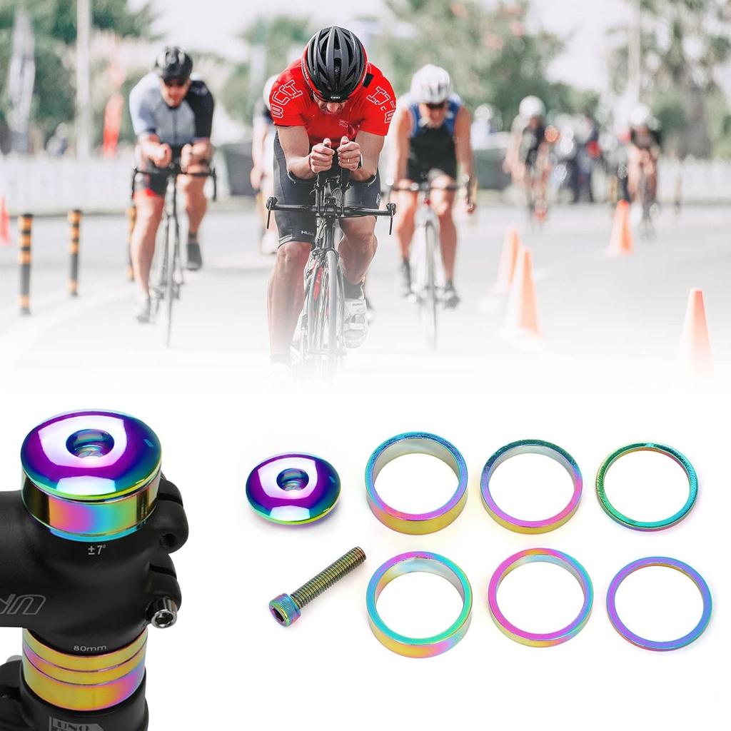 1 1/8 Inch Headset Spacer with Stem Top Cap Bolt Kit Rainbow 28.6mm Fork Tube Washer Cover