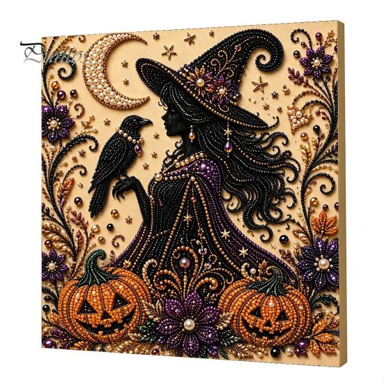 Ghost Pumpkin Art Craft Halloween Faux Pearl Kit, 3D Painting DIY Spooky Gem for Beginners Cute Set Adults, Autumn Home Wall Decor Crafting