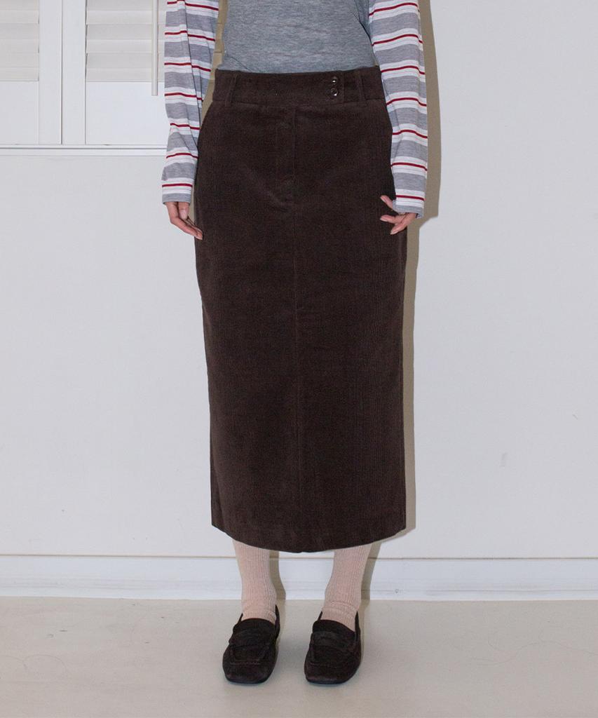 Yansisi Double Button Corduroy Skirt - Brown