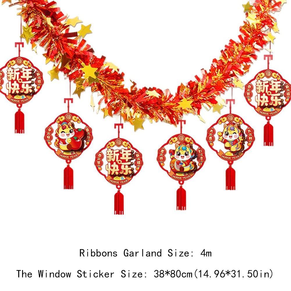 2026 Pferd Neujahrsaufkleber Antistatisch Rot Neujahrsbänder Girlanden Frühlingsfest Glasaufkleber Festliche Neujahrsvorräte