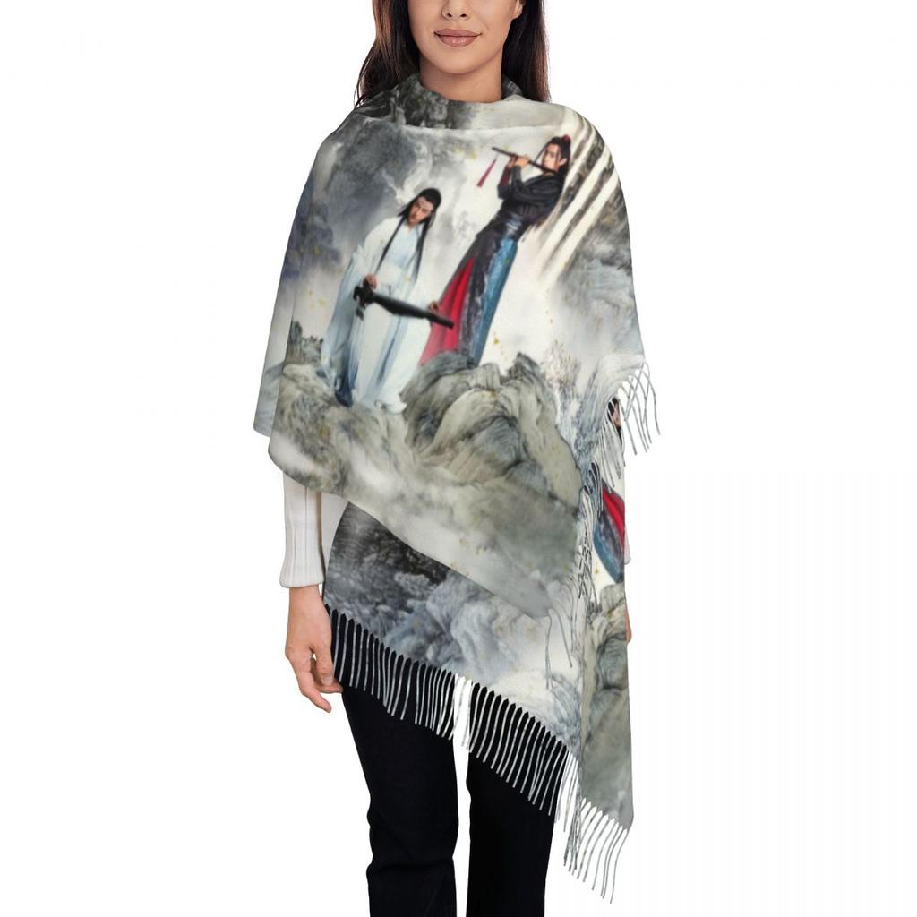Custom Gusu Lan Sect The Untamed Tassel Scarf Women Soft Mo Dao Zu Shi Wei Wuxian Shawl Wrap Lady Winter Fall Scarves