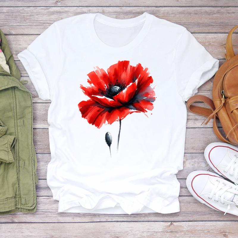 (Asian Size) lovely heart trend Graphic Short Sleeve T-shirts Lady Female Top Printed Fashion Clothing Women Casual T Shirt Tee