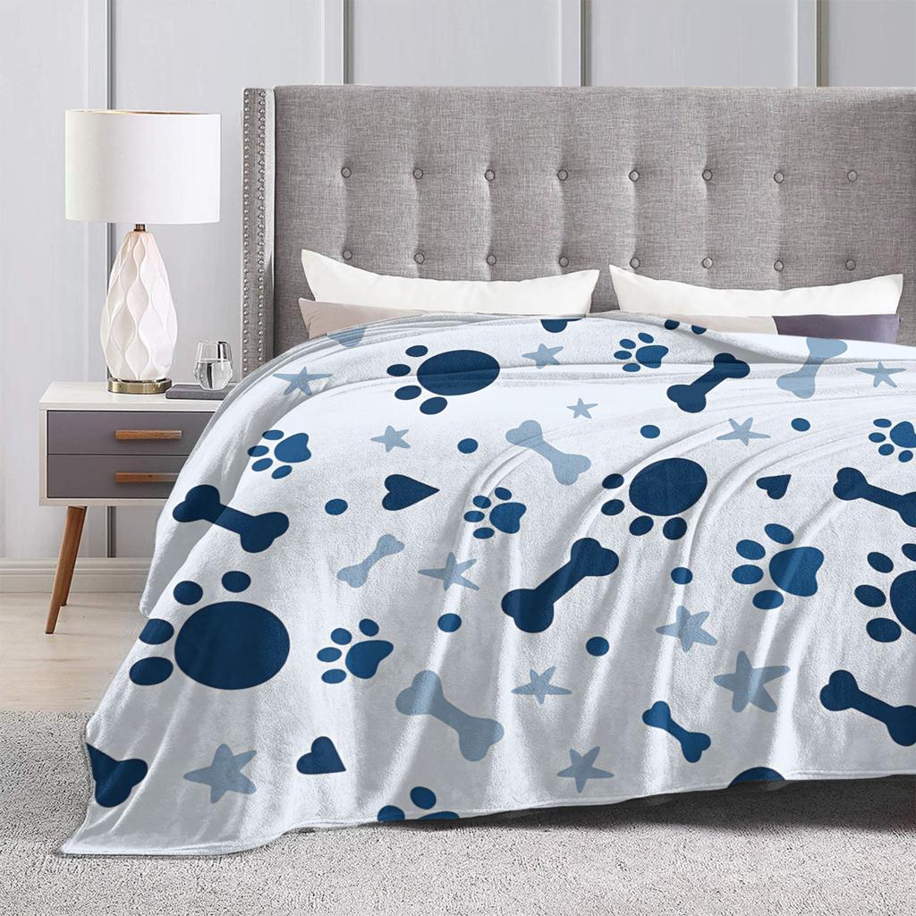Dog Paw Print and Bone Flannel Blankets Winter Warm Soft Throw Blanket Living Room Pattern Bedspread Sofa Bed Cover