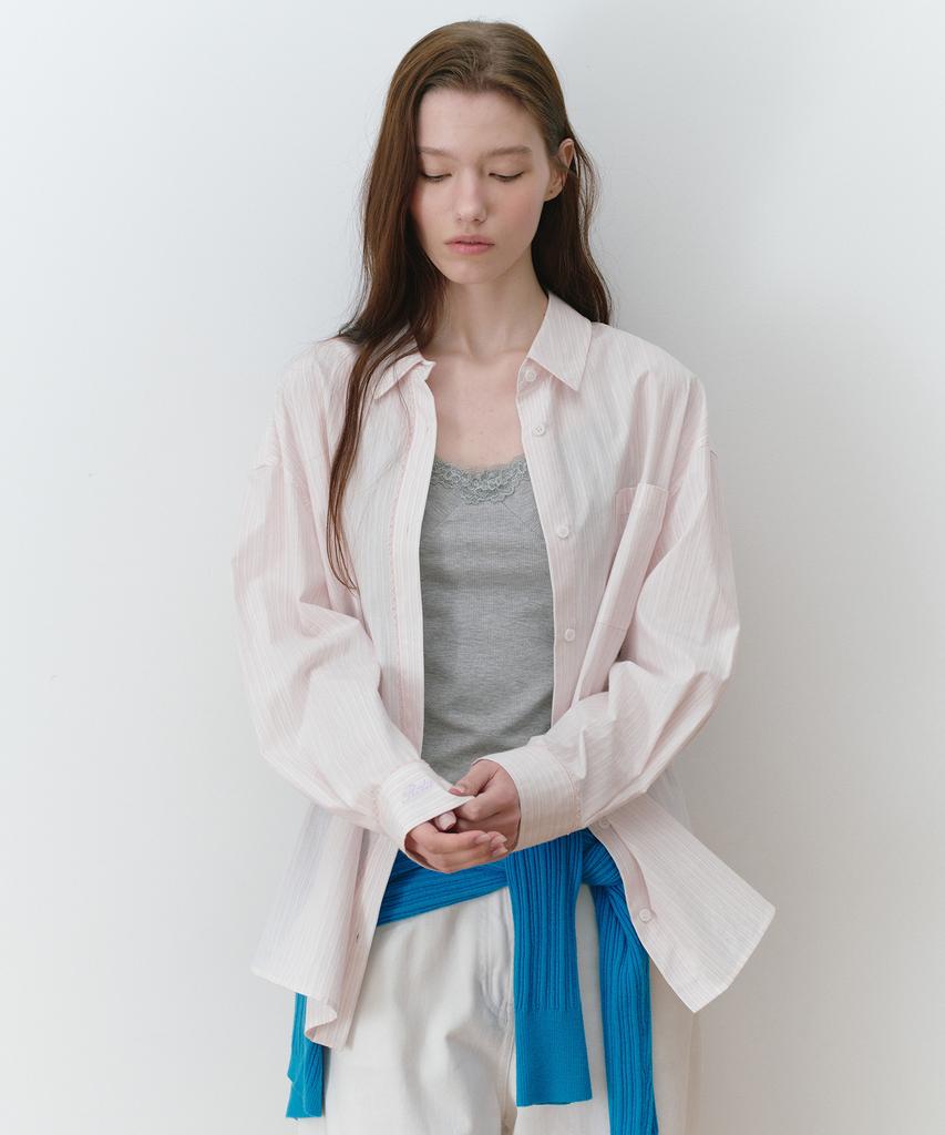 ROLAROLA Lace Point Loose Fit Stripe Shirt Light Pink