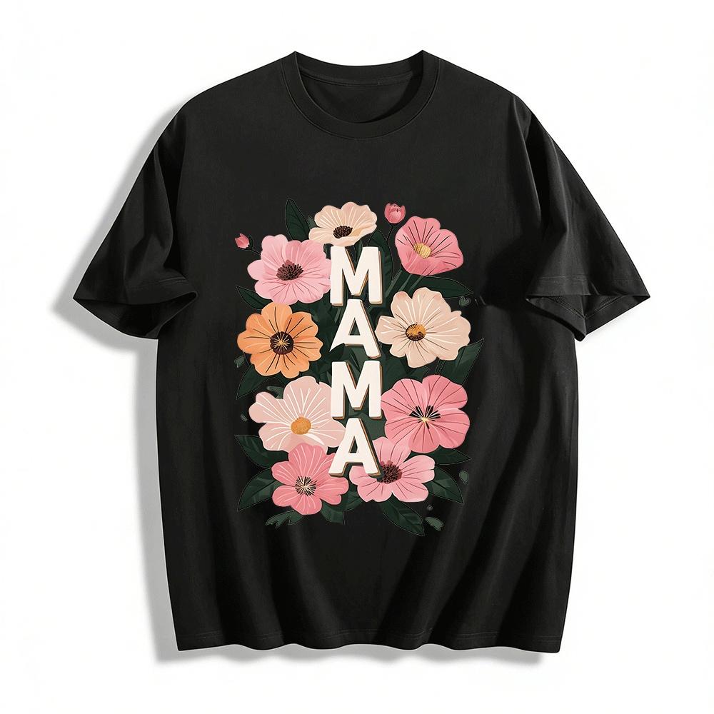 

Mother s Day MAMA Floral Print Casual Short Sleeve Top Pure cotton T-shirt XXS