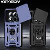 KEYSION Shockproof Armor Case for Xiaomi POCO M8 Pro 5G Slide Camera Lens Protection Ring Stand Phone Back Cover for POCO M8 5G