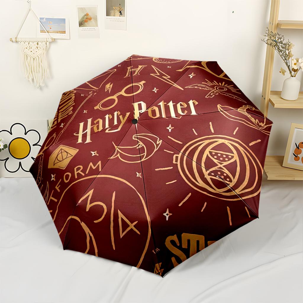 Chibi Harry Potter Friends Portable Automatic Umbrella Compact 8-Rib Design Foldable Design for Outdoor Daily Use Compact Folding Umbrella