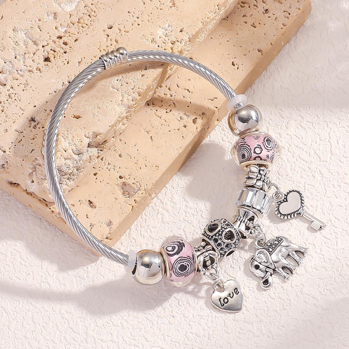 

Браслет из нержавеющей стали Panjia DIY с изображением слона и дерева жизни из бисера