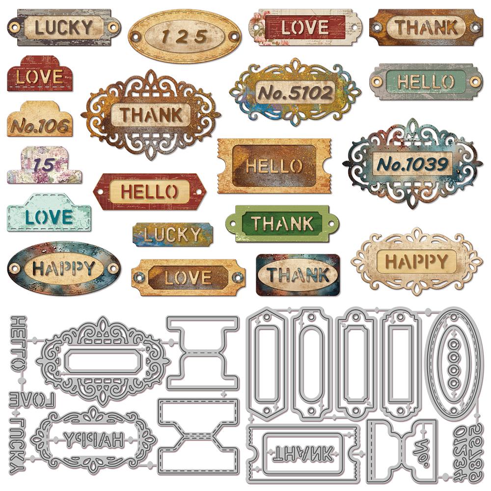 2Pcs 2 Styles Nameplate Label Carbon Steel Cutting Dies Stencils for DIY Scrapbooking Photo Album Decorative Embossing Paper Card Mixed Shapes