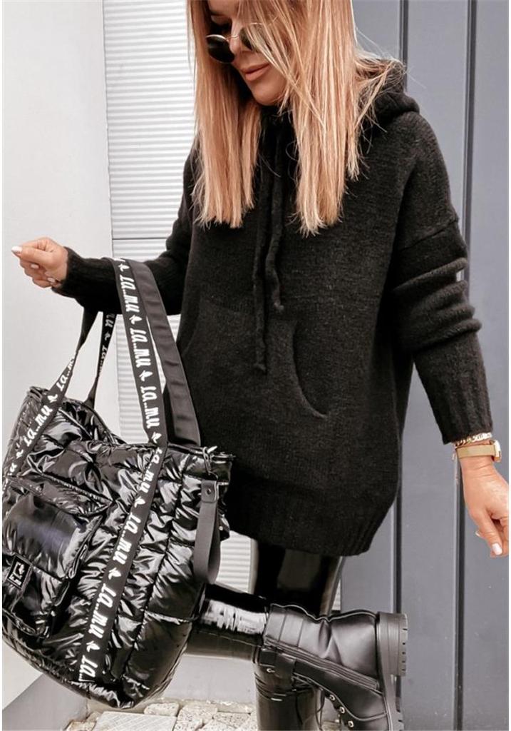 Women's Trendy Knitted Hoodie with Kangaroo Pocket - 2024 Collection