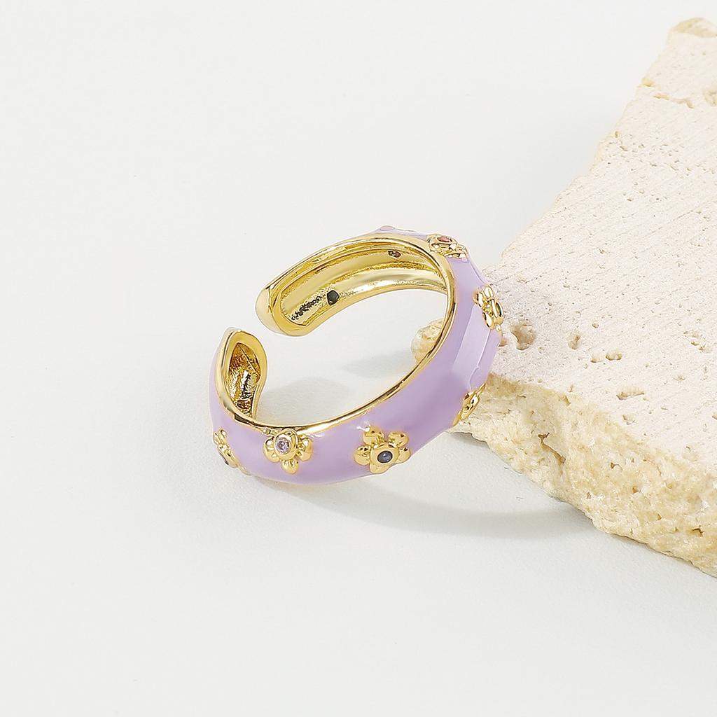 Trendy and Cute Flower Copper Plated Open Ring for Women