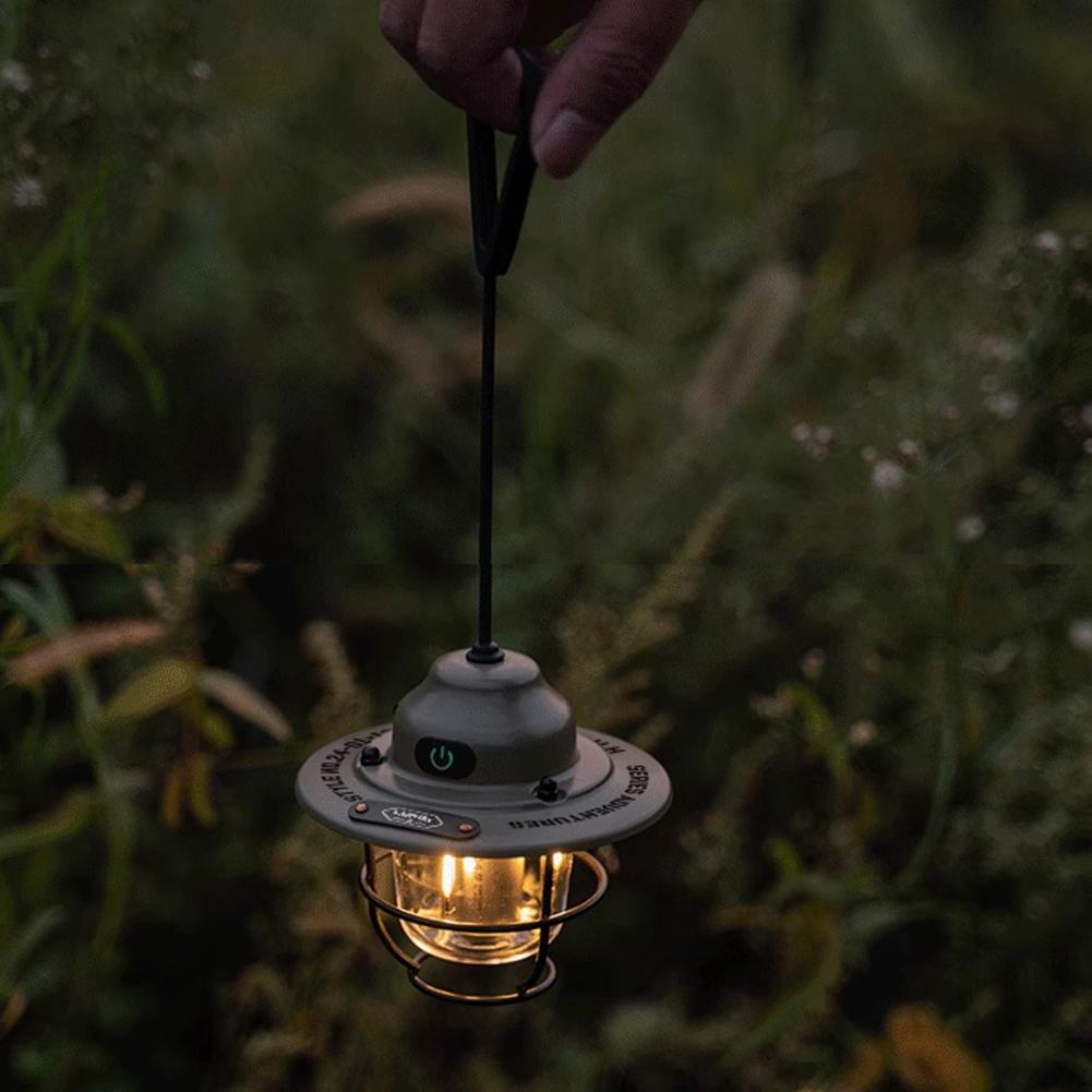 LED Camping Lantern Hanging Tent Light Type C Charging Retro Camping Light 4 Light Modes Multifunction for Outdoor BBQ Traveling
