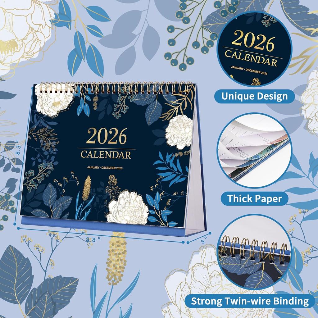 2026 Desk Calendar - Standing Flip Desktop Calendar 2026, 9.8" x 8.3", JAN. 2026 - DEC. 2026, Desktop Calendar, Lined Memoranda Pages, Twin-Wire