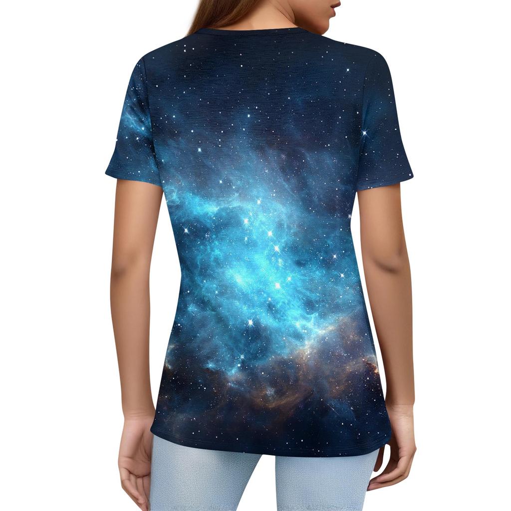 Damska Koszulka z Nadrukiem Guziki Krótki Rękaw Codzienna Weekendowa Moda Podstawowy Dekolt V Regularny Top