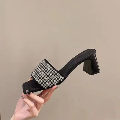 Fashion Woman Slippers Square Toe With Heel Slides Chic and Elegant Shoes for Women Top Designs H Sandal Wholesale Sandals On Promotion